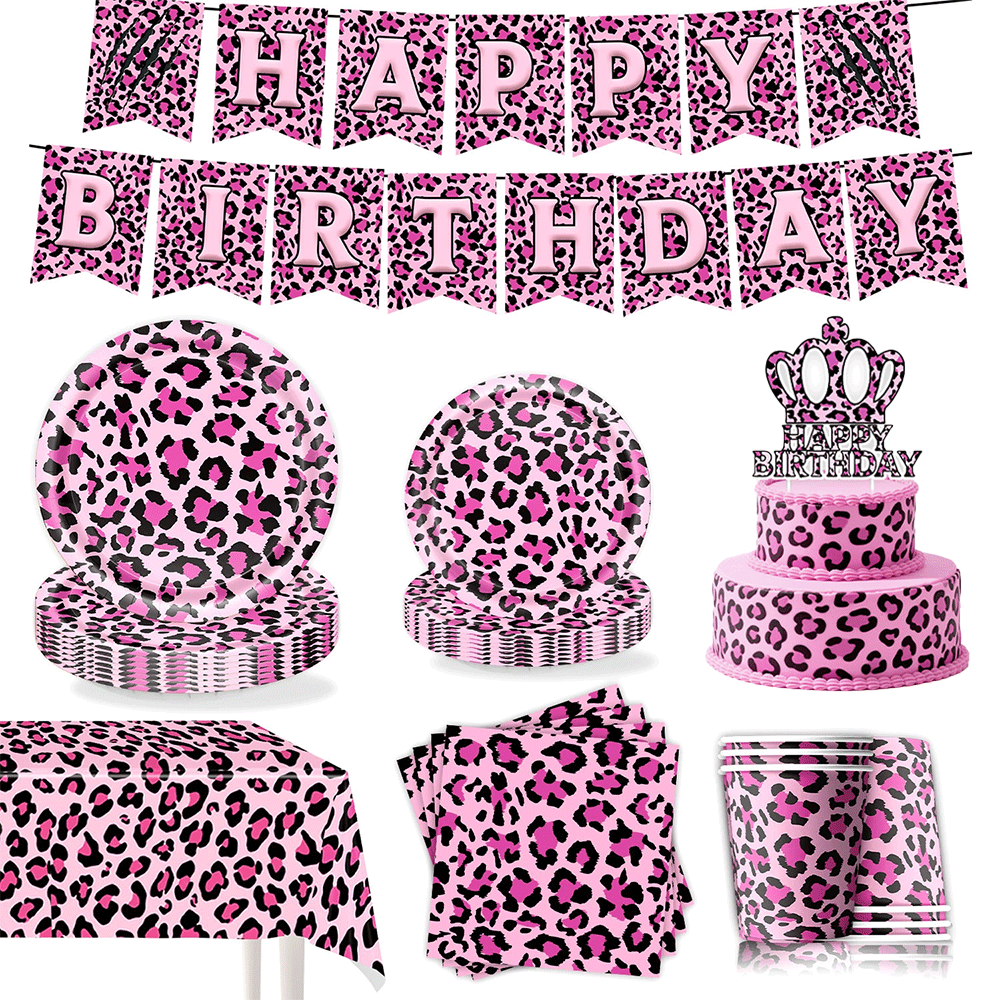 Confetti Balloon Set - Rosa Leopardenmuster, Geburtstagsparty-Zubehör, Dekor-Set für Mädchen,