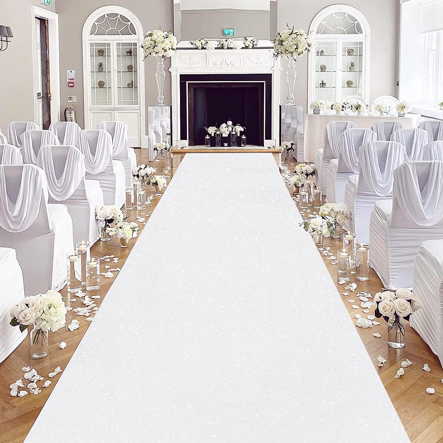Aisle Runner White - Romantischer weißer Hochzeits teppich, glitzernder weißer