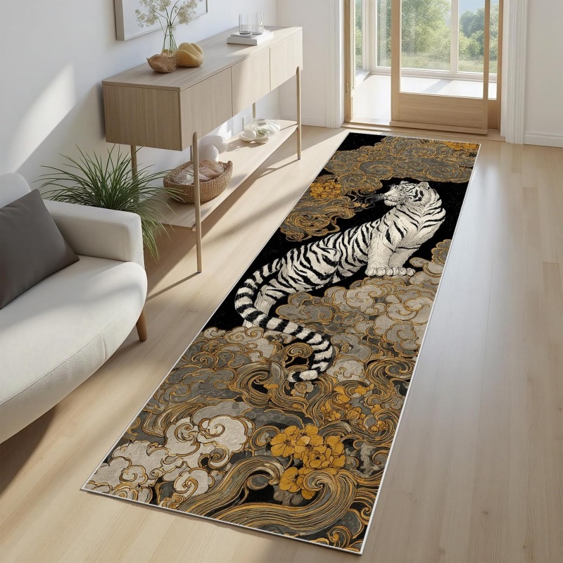 Aisle Runner White - Orientalischer Weißer Tiger Läufer-Teppich Traditionelles Asiatisches