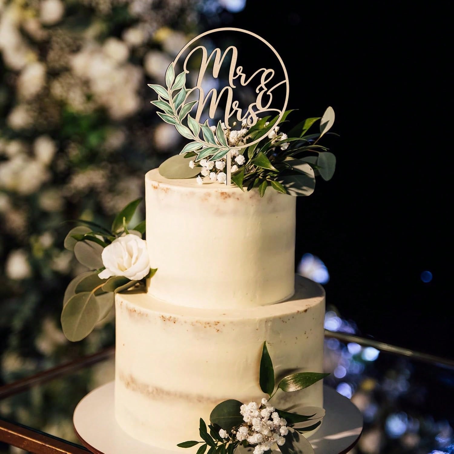 Wedding Supply Rentals - 3-teiliger Holz-Kuchenaufsatz 'Mr & Mrs' mit