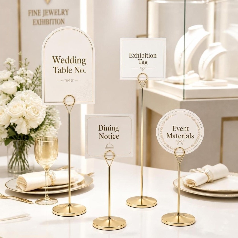 Table Number Gold - Tragbarer Metall-Tischnummernhalter mit großer Basis, goldener